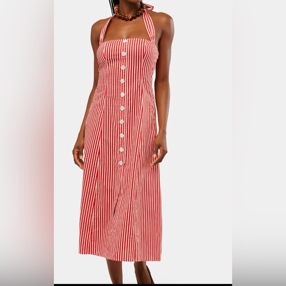 Halter Stripes Button Up Midi